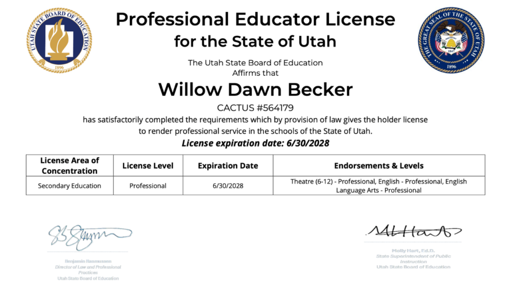 Utah Board of Education - Teacher License